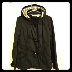 Coffeshop Black toggle coat w/ removable hood sz M